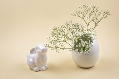 White ceramic easter bunny mockup with white spring flowers. Product Image 1