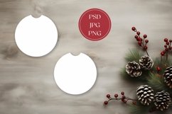 Christmas Car Coasters Mock Up Design, Wooden Table Flat Lay Product Image 1