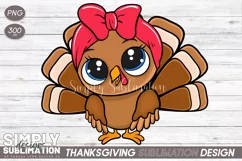 Girl Turkey |Kids Thanksgiving Sublimation Design | Png Product Image 1