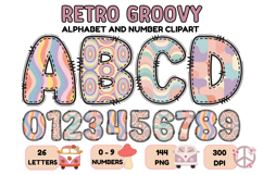 Retro Groovy Alphabert PNG 70s Numbers &amp; Letters 300 DPI Product Image 1