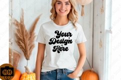 Bella Canvas 3001 Fall Woman Mockup,Fall white TShirt Mockup Product Image 1