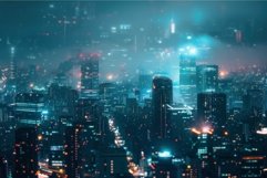 Futuristic cityscape with glowing skyscrapers at night Product Image 1