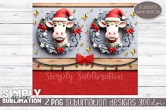 3D Christmas Cow Sublimation Skinny Tumbler Wrap| 20oz | Png Product Image 3