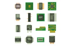 Computer chips icons set, cartoon style Product Image 1