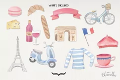 Paris 15 Watercolor French Eiffel Tower France Bike Wine Product Image 4