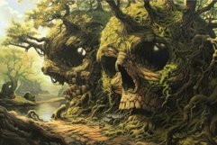 Nature reclaiming civilization with skull shaped trees growi Product Image 1