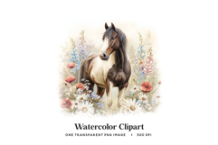 Watercolor Horse Floral Meadow PNG Clipart Equestrian Art Product Image 1