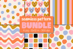 Retro Patterns Happy Hearts Digital Paper Stripes, Dots Product Image 1