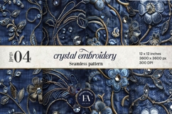 Navy Crystal Embroidery | Luxury Denim Fabric Texture Product Image 1