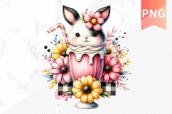 Easter Bunny And Milkshake Flowers Sublimation - Clipart PNG Product Image 1
