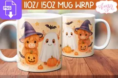 Cute Halloween mug wrap PNG, Highland cow coffee mug PNG Product Image 2