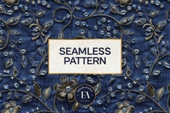 Navy Crystal Embroidery | Luxury Denim Fabric Texture Product Image 3