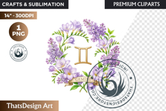Gemini Floral Zodiac Wreaths Clipart Astrology Flower PNG Product Image 1