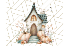 Watercolor Halloween Cottage Clipart, Ghosts &amp; Pumpkins Png Product Image 2