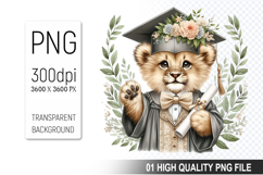 Tiger Clipart PNG, Watercolor Graduation Animals Clipart Product Image 1