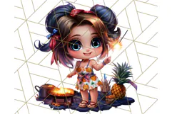Chibi Summer Girls Clipart PNG, Bright Kawaii Summer Art Product Image 2