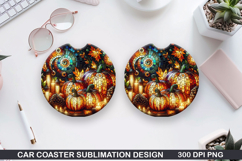 Pumpkin Car Coaster Sublimation| Halloween Coaster PNG Product Image 1
