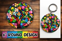 Stained Glass Tree Round Design Colorful Keychain Product Image 1