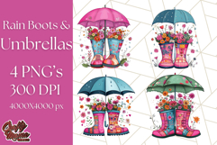 Floral Rain Boot Clipart PNG Spring Umbrella Bouquet Art Product Image 1