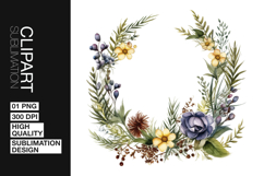Botanical Wreath Art Clipart PNG Product Image 1