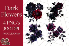 Gothic Floral PNG, Dark Aesthetic Flowers Clipart Print Product Image 1