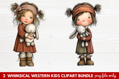 2 Whimsical Western Kids Clipart | Cute Cowboy &amp; Cowgirl PNG Product Image 1