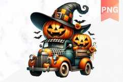 Halloween Truck With Pumpkins Sublimation Clipart PNG Design Product Image 1