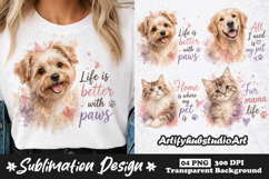 Cute Pet Lover Sublimation Watercolor Dog &amp; Cat Quotes PNG Product Image 1
