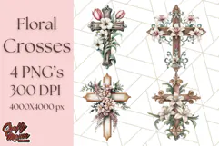 Faith Cross PNG with Flowers, Watercolor Religious Art Print Product Image 1