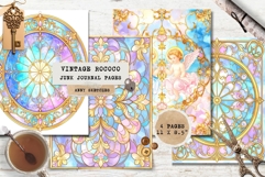 4 Rococo Stained Glass Window Page Cherub &amp; Gold Frame Product Image 1