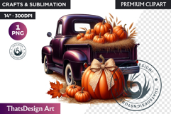 Autumn Vintage Truck with Pumpkin PNG clipart thanksgiving Product Image 1