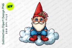Cheerful Gnome Sitting On A Cloud Wearing A Red Clipart Product Image 1