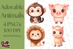 Cute Animal Clipart, Adorable Animal PNG Product Image 1