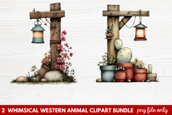 2 Whimsical Western Animal Clipart | Cute Cowboy Animals PNG Product Image 1