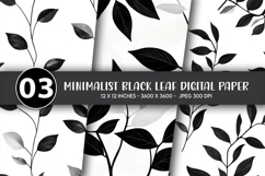 Minimalist Black Leaf Digital Paper Product Image 1