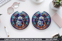 Snowman Car Coaster Sublimation|Christmas Coaster PNG Design Product Image 1