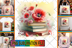 Whimsical TSHIRT Gift Ideas PNG, Book and flower Product Image 1