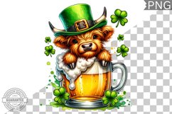 St. Patrick&#039;s day Highland Cow - Clipart Sublimation PNG Product Image 1