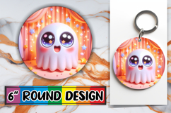 Bright Circle Sublimation Keychain PNG, 3D Cute Ghost Product Image 1