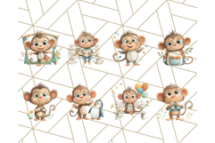 Zoo Monkeys Clipart, Cute Cartoon Jungle Monkeys PNG Product Image 6