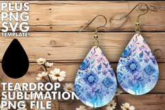 Creative Teardrop Earrings PNG, Watercolor Pattern Product Image 1