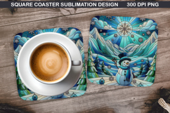 Snowman Coaster Sublimation, Christmas Coaster PNG Design Product Image 1