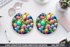 Bright Egg Car coaster sublimation, Easter Coaster PNG Product Image 1