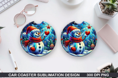 Snowman Car Coaster Sublimation|Christmas Coaster PNG Design Product Image 1