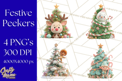 Christmas Tree Clipart PNG Cute Characters for Holiday Craft Product Image 1