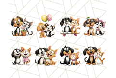 Dog and Cat Friends Clipart, Cute Animal Pet Art PNG Set Product Image 6