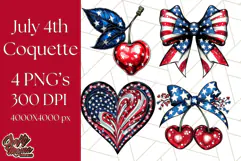 Coquette 4th of July Png, Patriotic Hearts and Bows Clipart Product Image 1