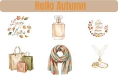 Hello Autumn Watercolor Clipart Bundle, Fall Pumpkin Leaves Product Image 13