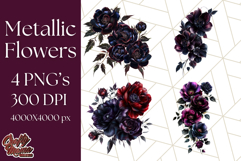 Gothic Floral PNG, Dark Aesthetic Flowers Clipart Print Product Image 1