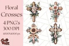 Faith Cross PNG with Flowers, Watercolor Religious Art Print Product Image 1
